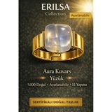 Sertifikalı Aura Kuvars Yüzük Doğal Taş Yüzük Ayarlanabilir El Yapımı Enerji Taşı