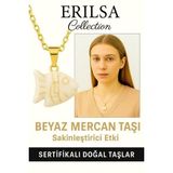 Sertifikalı Balık Model Beyaz Mercan Taşı Kolye – Saflığın ve Şansın Simgesi
