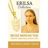 Sertifikalı Baykuş Model Beyaz Mercan Taşı Kolye – Bilgelik, Saflık ve Ruhsal Koruma Taşı