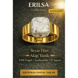 Sertifikalı Beyaz Tibet Akik Yüzük Doğal Taş Yüzük Ayarlanabilir El Yapımı Enerji Taşı