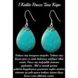 Sertifikalı Damla Kesim Iran Firuze - Turkuaz Taşı Doğal Taş Küpe - 1.kalite