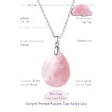 Sertifikalı Damla Model Gerçek Pembe Kuvars Taşı Kolye (Gümüş Aparat)