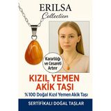 Sertifikalı Damla Model Kızıl Yemen Akiği Kolye – Sabır, Koruma ve Ruhsal Güç Nazar Taşı