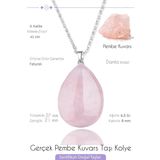 Sertifikalı Damla Model Pembe Kuvars Taşı Kolye - Açık Renk