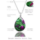 Sertifikalı Damla Model Ruby Yakutlu Zoisite - Anyolit Taşı Kolye (Gümüş Aparatlı)