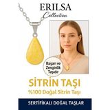 Sertifikalı Damla Model Sitrin Taşı Kolye – Bolluk, Neşe ve Pozitif Enerji Taşı