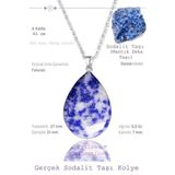 Sertifikalı Damla Model Sodalit Taşı Kolye (GÜMÜŞ APARATLI)