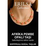 Sertifikalı Diş Model İnci ve Afrika Pembe Opal Taşı Kolye