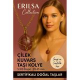 Sertifikalı Doğal Gold Renkli Tel Sargılı Çilek Kuvars Taşı Kolye – Sevgi Ve Canlılık Taşı