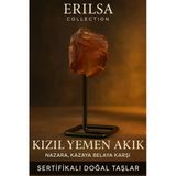 Sertifikalı Doğal Ham Kızıl Yemen Akiği Taşı Standlı Obje – Güç, Koruma ve Yaşam Enerjisi