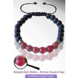 Sertifikalı Doğal Ham Oniks - Kırmızı Kuvars Taşı Bileklik - Ayarlamalı