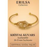 Sertifikalı Doğal Kristal Kuvars Taşı Ayarlanabilir 24K Altın Kaplama Bileklik 20-25 Mm
