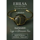 Sertifikalı Doğal Labradorit Taşı Ayarlanabilir 24K Altın Kaplama Bileklik 20-25 Mm
