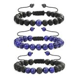 Sertifikalı Doğal Lapis Lazuli Lav Oniks Taşı Bileklik Seti