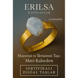 Sertifikalı Doğal Mavi Kalsedon Taşı Yüzük – Kalın Tımbıl Kasa Gold Renk Ayarlanabilir
