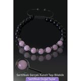 Sertifikalı Doğal Obsidyen - Kunzit Taşı Bileklik - Ayarlamalı