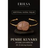 Sertifikalı Doğal Pembe Kuvars Taşı Ayarlanabilir 24K Altın Kaplama Bileklik – 20-25 Mm