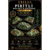 Sertifikalı Doğal Piritli Malakit Krizokol Taşı Kütle - 40-60 Mm Orta Boy Ham Taş Koleksiyonluk