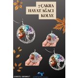 Sertifikalı Doğal Taş 7 Çakra Hayat Ağacı Tasarım Kolye Sürpriz Hediyeli 5x5 Cm