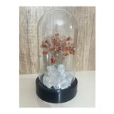 Sertifikalı Doğal Taş Akik Tasarımlı Bakır Tel Sarma Işıklı Fanus Aksesuar 21x12 cm Büyük Boy