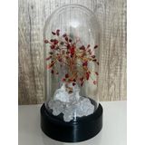 Sertifikalı Doğal Taş Mercan Tasarımlı Bakır Tel Sarma Işıklı Fanus Aksesuar 21x12 cm Büyük Boy