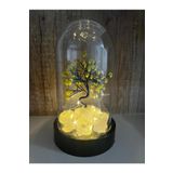 Sertifikalı Doğal Taş Peridot Tasarımlı Bakır Tel Sarma Işıklı Fanus Aksesuar 21x12 cm Büyük Boy