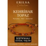 Sertifikalı Doğal Terahertz - Kehribar Turuncu Topaz Taşı Bileklik - Koruma Ve Sükunet Taşı