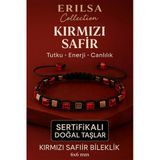 Sertifikalı Doğal Terahertz - Kırmızı Safir Taşı Bileklik 6X6 Mm - Tutku Ve Güç Taşı
