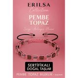 Sertifikalı Doğal Terahertz - Pembe Topaz Taşı Bileklik 6X6 Mm - Sevgi Ve Huzur Taşı