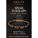 Sertifikalı Doğal Terahertz - Siyah Turmalin Taşı Bileklik 6X6 Mm - Koruma Ve Denge Taşı