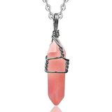 Sertifikalı Doğal Yüksek Kalite Pembe Gül Kuvars Taşı Kolye