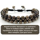 Sertifikalı Dumanlı Kuvars Çift Sıra Doğal Taş Makrome Bileklik Ayarlanabilir Ölçü - Standart