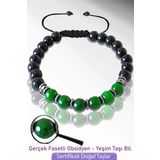 Sertifikalı Gerçek Doğal Obsidyen - Fasetli Yeşim Taşı Bileklik - Ayarlamalı