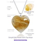 Sertifikalı Gerçek Kalp Model Sitrin Taşı Kolye (Bereket Taşı)