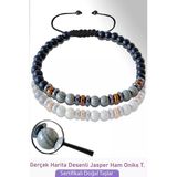 Sertifikalı Gerçek Oniks - Hematit - Harita Jasper Taşı Bileklik - Ayarlamalı