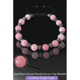 Sertifikalı Gerçek Pembe Kuvars Taşı Bileklik - Ayarlamalı
