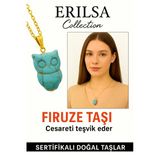 Sertifikalı Gold Baykuş Model Firuze Turkuaz Taşı Kolye Korur
