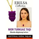 Sertifikalı Gold Baykuş Model Mor Turkuaz Taşı Kolye Ruhsal İletişimi Güçlendirir