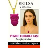 Sertifikalı Gold Baykuş Model Pembe Turkuaz Taşı Kolye Sevgi ve Huzur Verir