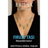 Sertifikalı Gold Firuze - Turkuaz Taşı Şans Charm Kolye - Işıltı Serisi
