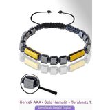 Sertifikalı Gold Hematit - Dikdörtgen - Terahertz Taşı Bileklik (Titreşim Taşı)
