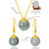Sertifikalı Gold Küre Model Labradorit Taşı Kolye Ve Küpe Seti - Gümüş Aparatlı