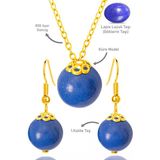 Sertifikalı Gold Küre Model Lapis Lazuli Taşı Kolye Ve Küpe Seti - Gümüş Aparatlı