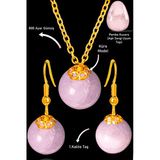 Sertifikalı Gold Küre Model Pembe Kuvars Taşı Kolye Ve Küpe Seti - Açık Renk