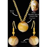 Sertifikalı Gold Küre Model Sedef Taşı Kolye Ve Küpe Seti - Gümüş Aparatlı