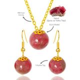 Sertifikalı Gold Küre Model Yakut Taşı Kolye ve Küpe Seti - Gümüş Aparatlı