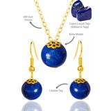 Sertifikalı Gold Küre Orijinal Lapis Lazuli Taşı Kolye Ve Küpe Seti - Gümüş Aparatlı