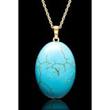 Sertifikalı Gold Oval Model Firuze Taşı Kolye (Turkuaz Taşı)