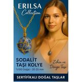 Sertifikalı Gold Renkli Doğal Sodalit Taşı Kolye – Zihin Ve Denge Taşı