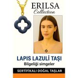 Sertifikalı Gold Yonca Model Lapis Lazuli Taşı Kolye Bilgelik Verir